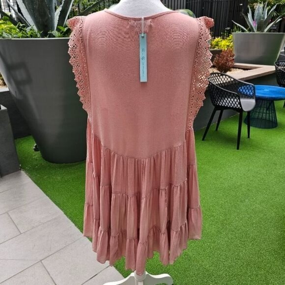 SHE + SKY ✦ Anthropologie Hi-Low Dress ✦ Mauve Cotton Crochet Lace Tiered M NWT - Picture 9 of 16